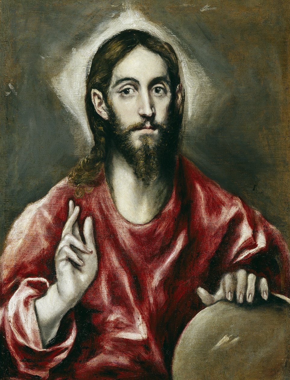 "Le sauveur du monde" - Salvator Mundi（世界的救世主） - El Greco, Dominico (1541-1614) - 1608-1614 - 布面油画 - 72x55 厘米 - 马德里普拉多博物馆 作者 埃尔·格列柯