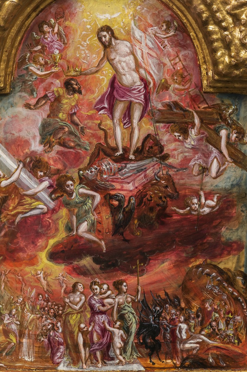 便携式祭坛：中央面板描绘了基督教骑士的寓言，细节 2384586（面板上有蛋彩画） 作者 埃尔·格列柯