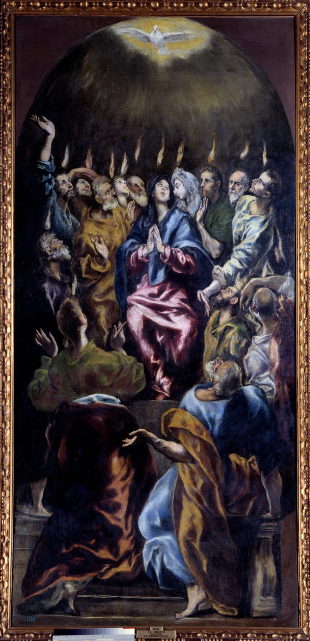Domenikos Theotokopoulos dit El Greco (1541-1614) 17 世纪太阳的五旬节绘画。 2,75x1,27 m 马德里，普拉多博物馆 - 五旬节。 Domenikos Theotokopoulos 的绘画，被称为 El Greco（1541-1614） 作者 埃尔·格列柯
