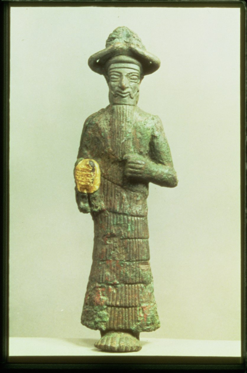 来自伊朗西南部苏萨的带金手的埃兰特神，约1800-1700BC（青铜和黄金） 作者 lam石
