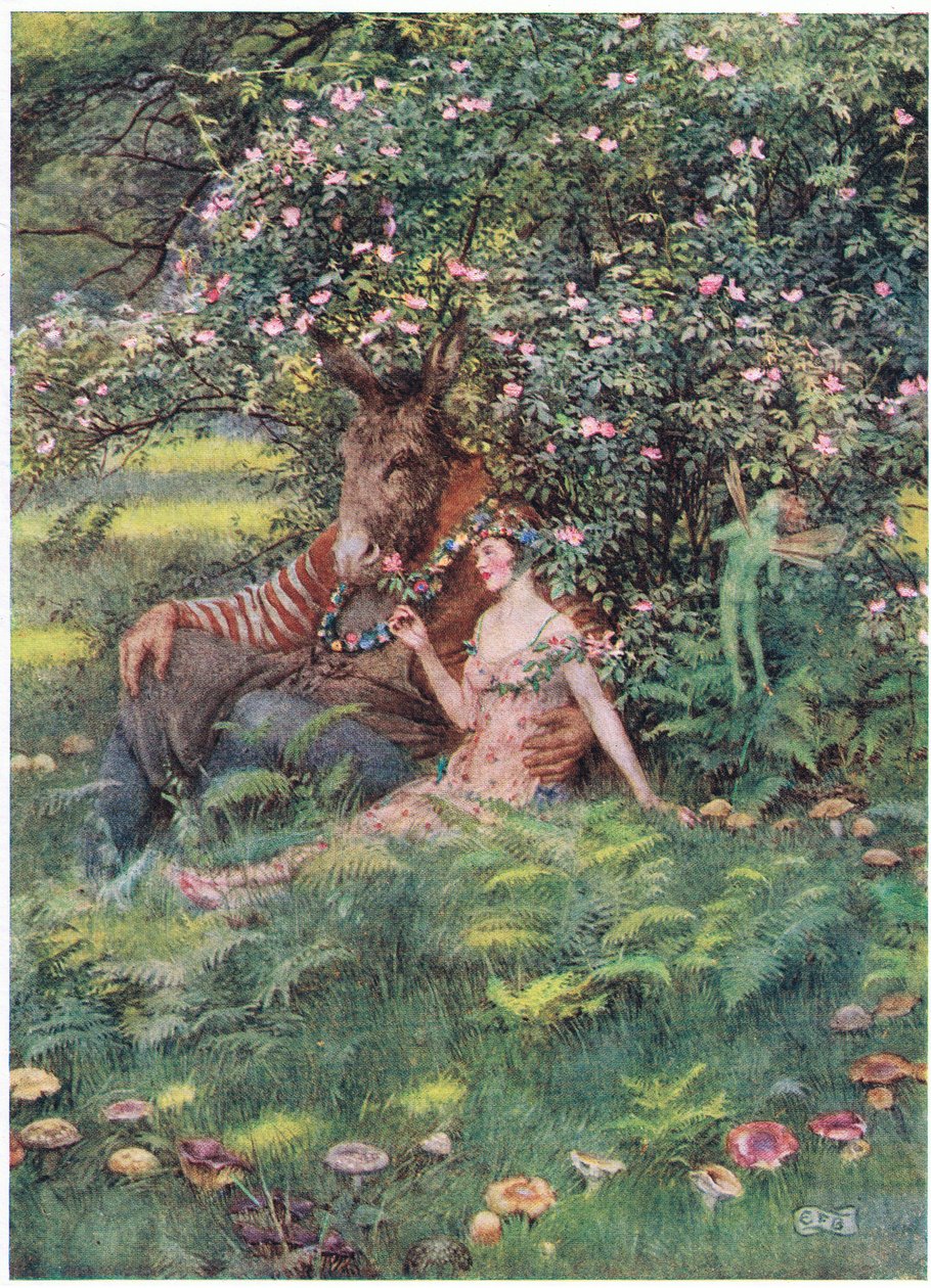 底层和泰坦尼娅："来，坐在这张花床上"（石版画） 作者 埃莉诺 Fortescue-Brickdale