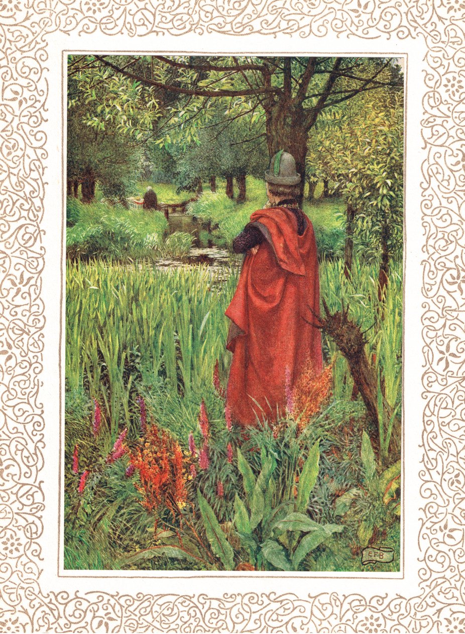告别美丽的莉莉，阿尔弗雷德·丁尼生（Alfred Tennyson，1809-92 年）《国王田园诗》中的插图，由 Hodder & Stoughton 出版 作者 埃莉诺 Fortescue-Brickdale