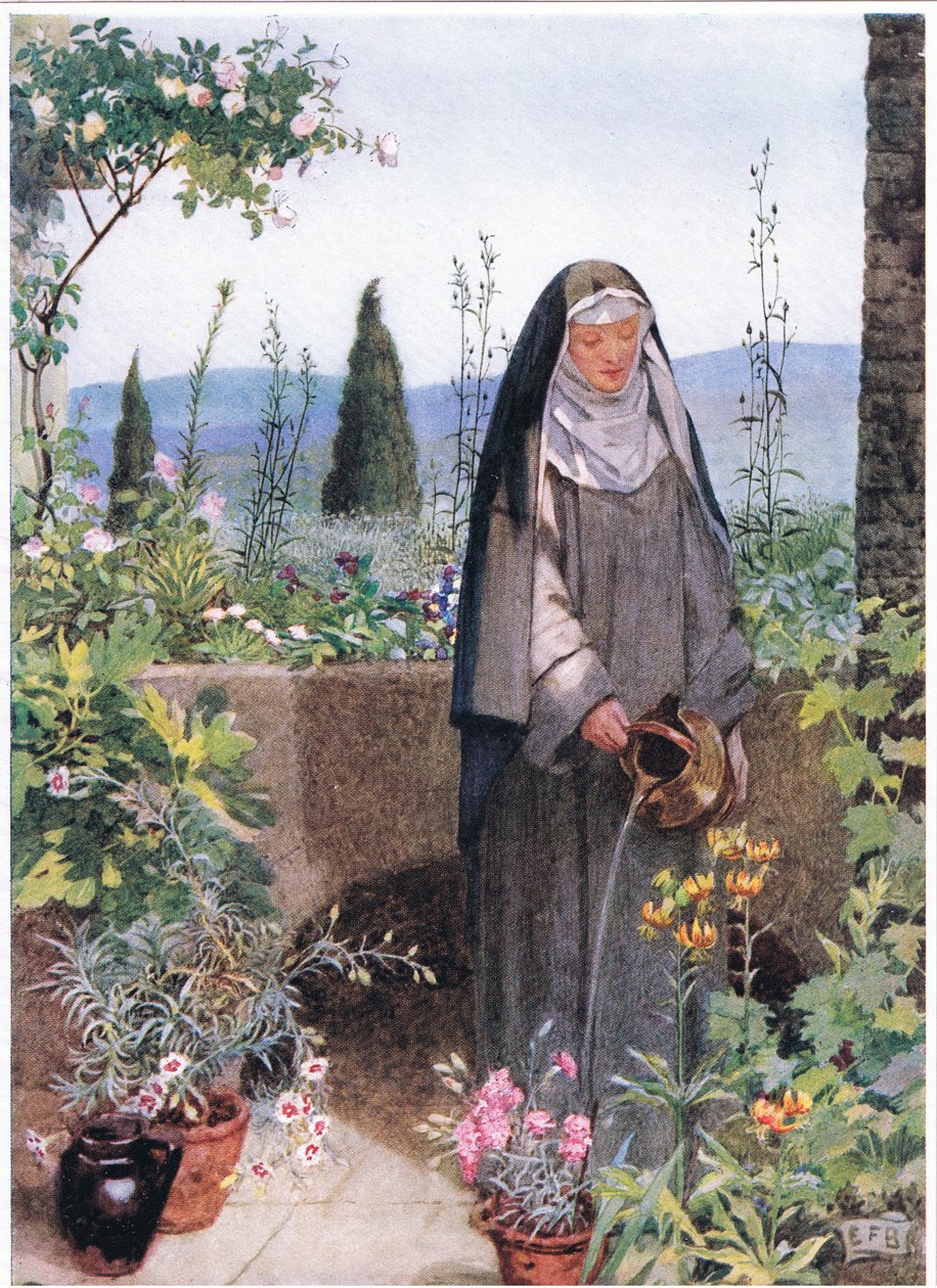 St Clare in the garden of the monastery she founded (litho)   1406691   zh       chinese Successfully Translated  Original: Winning the hearts of his royal audience: Mozarts first appearance in the Austrian Court (colour litho) Translat: Winning the hearts 作者 埃莉诺 Fortescue-Brickdale