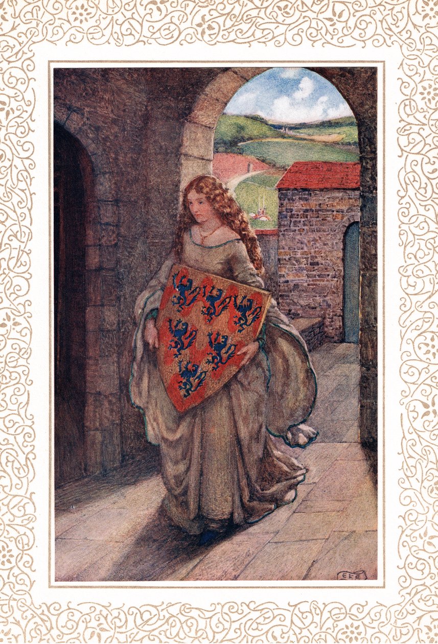然后她爬上了她的塔……，阿尔弗雷德·丁尼生（Alfred Tennyson，1809-92 年）《国王田园诗》中的插图，由 Hodder & Stoughton 出版 作者 埃莉诺 Fortescue-Brickdale