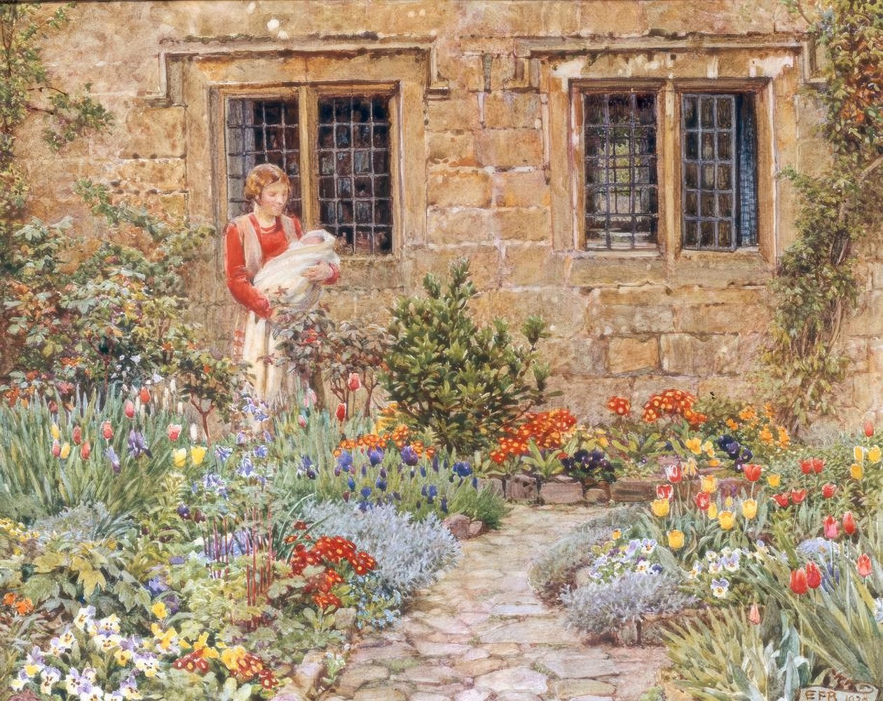 母亲和儿童在花园里 作者 埃莉诺 Fortescue-Brickdale