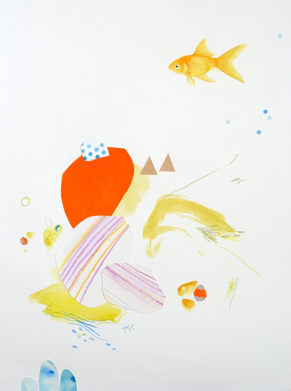 鱼的构图》，2015 年（纸上水彩和拼贴画） 作者 埃莉诺·格拉夫顿