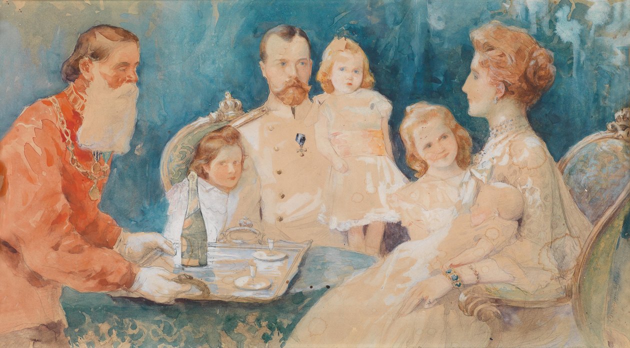 Tsar Nicholas II和Tsarina Alexandra Fjordorovna和他们的女儿Olga，Tatiana，Maria和Anastasia（作为婴儿） 作者 埃琳娜·萨莫基奇（Elena SamokichSoudkovskaïa）