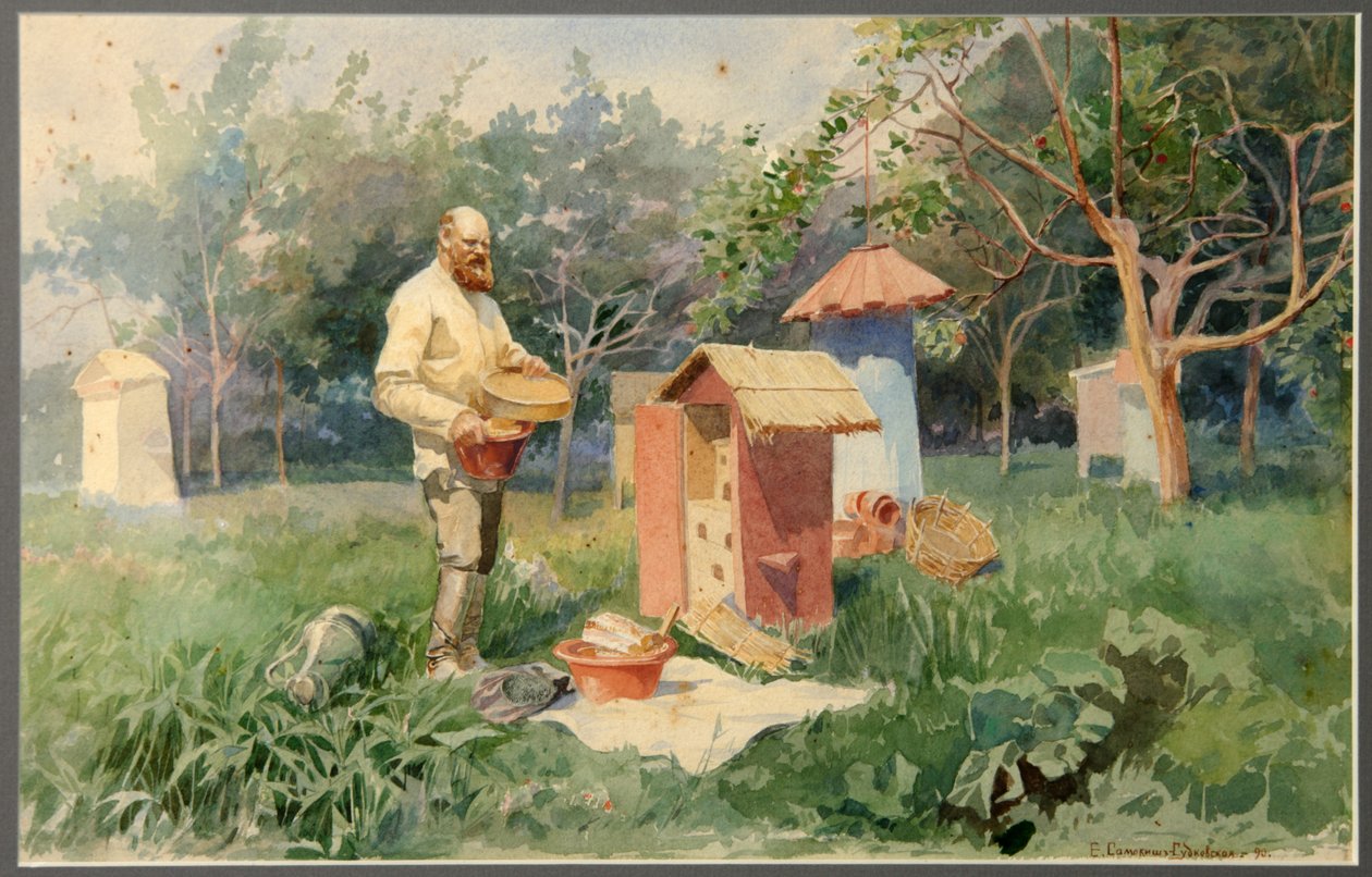 在养蜂场，1890年 作者 Elena Petrovna Samokish Sudkovskaya