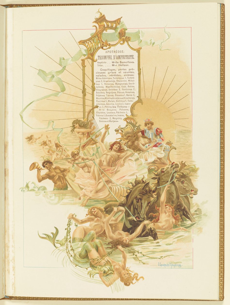 马里乌斯-佩蒂帕和里卡多-德里戈的芭蕾舞剧《La Perle》节目单，1896年。 作者 Elena Petrovna Samokish Sudkovskaya