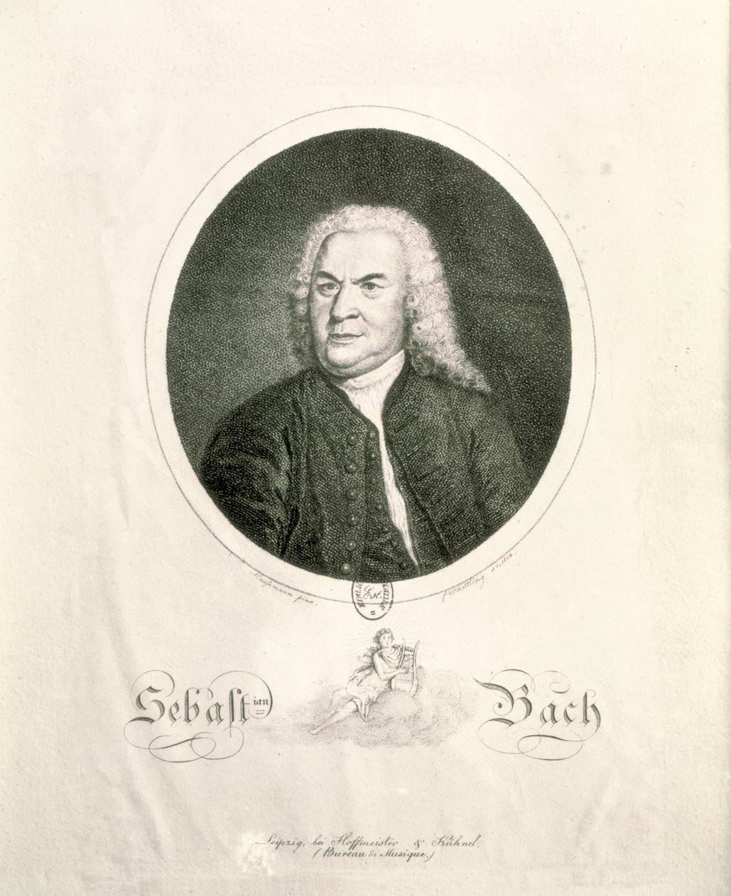 约翰·塞巴斯蒂安·巴赫（1685-1750）的肖像，由Friedrich Wilhelm Nettling（雕刻）刻（（bw照片） 作者 埃里亚斯·戈特蒂布·豪斯曼