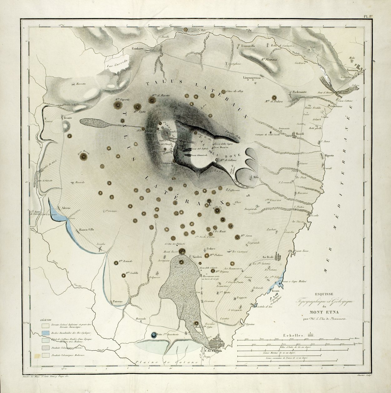埃特纳火山（aquatint）的地形和地质研究 作者 埃利·德·博蒙特