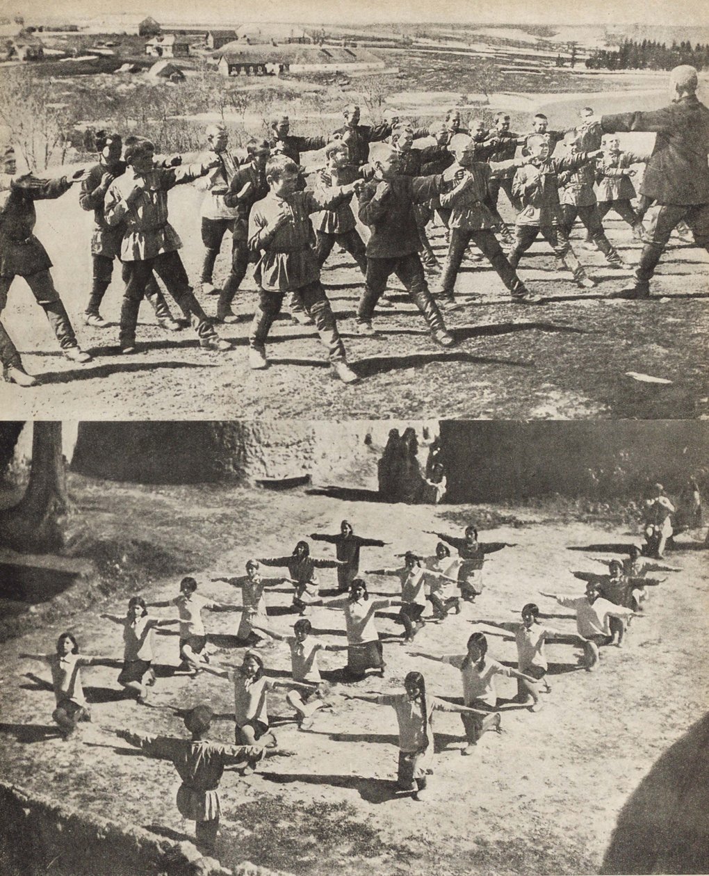 儿童体育活动。插图来自苏联建立社会主义，1933年。 作者 埃利泽马科维奇利西茨基