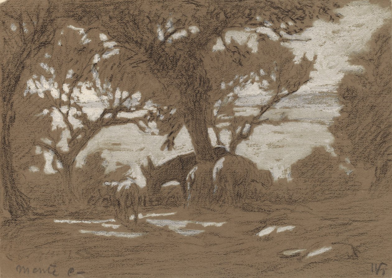 冈山Colognola - 特拉西梅诺湖上的羊群放牧，约1878年。 作者 伊莱休·维德