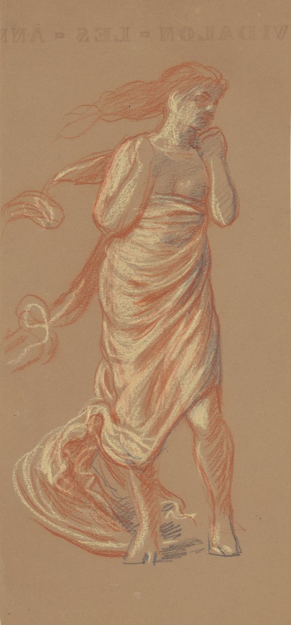 站立披着女性形象，c.1872-77（蜡纸上的蜡笔） 作者 伊莱休·维德