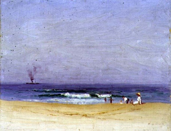 在海滩上（布面油画 作者 艾略斯·格鲁纳（Elioth Gruner）