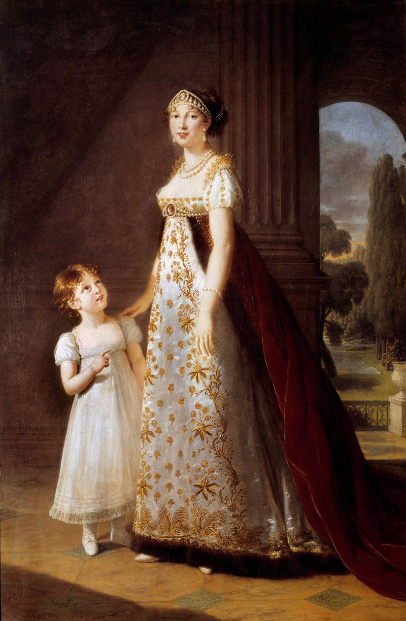 Marie Annonciade Caroline Bonaparte (1782-1839) 公主和她的女儿 Laetitia (Maria Letizia Josephine Murat) 脚下的肖像 作者 伊丽莎白·路易丝·维吉·勒布朗