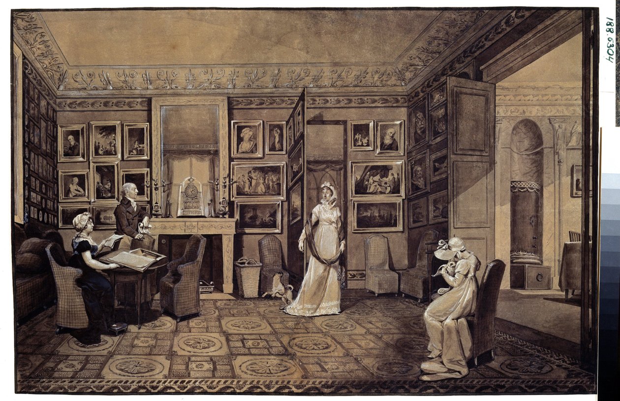 Salle de dessins de la maison prince Ivan Ivanowitch Bariatinsky (1772-1825) a Altona（阿尔托纳的巴利亚廷斯基家的绘画室）。Dessin de Marie Louise Elisabeth Vigee-Lebrun (Vigee Lebrun) (1755-1842) 作者 伊丽莎白·路易丝·维吉·勒布朗