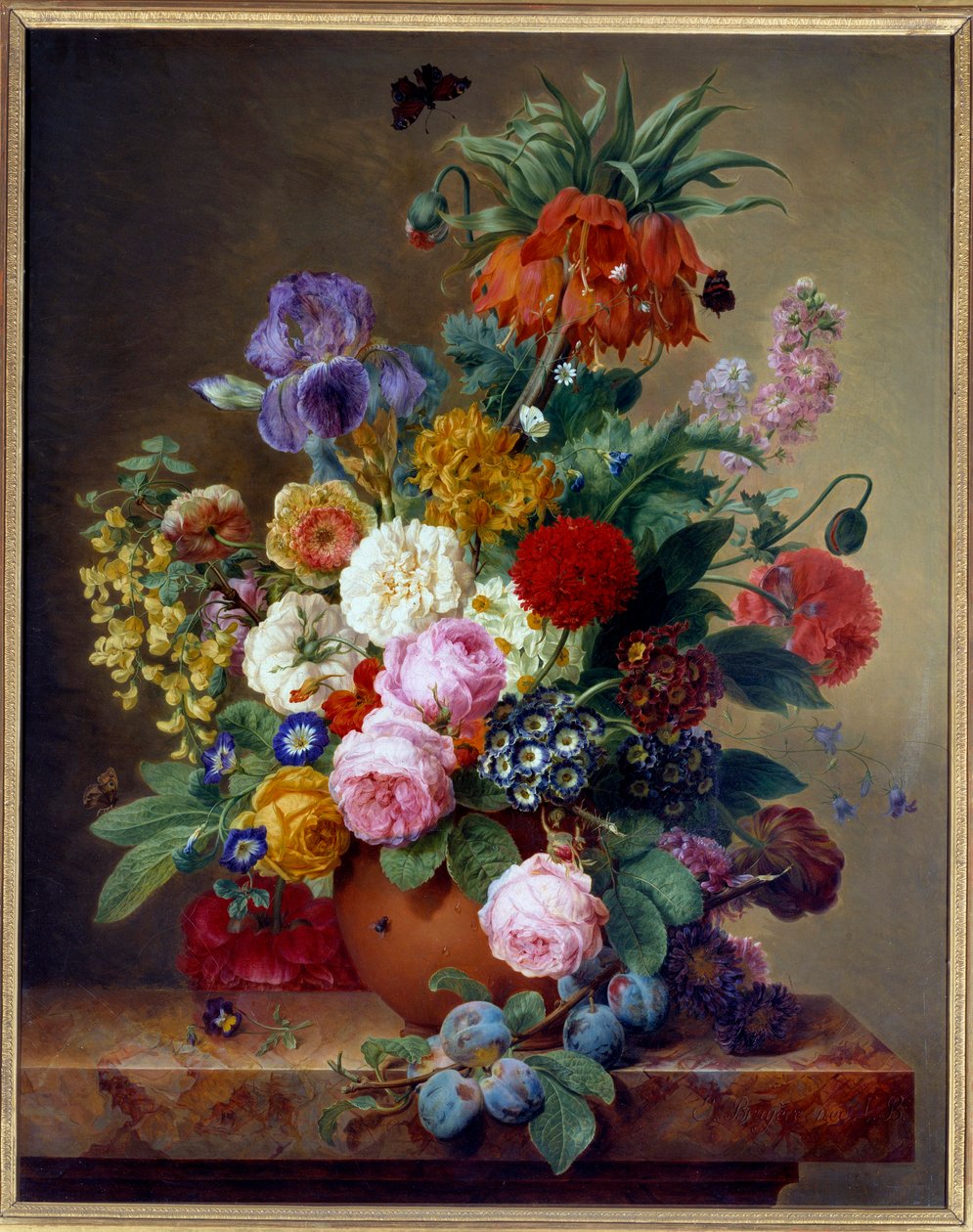 大理石桌上的花朵 Elise Bruyere (1776-1842) 绘画，十九世纪里昂，美术博物馆 作者 伊莉丝布鲁耶尔