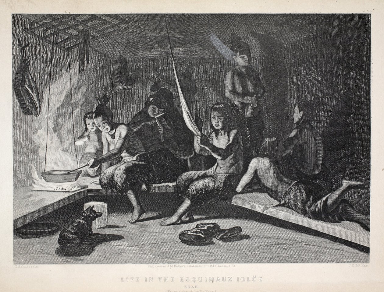 生活在Equimaux Igloe，Etah，插图来自&39;寻找John Franklin爵士的第二次Grinnell远征&39;，1856年 作者 伊丽莎·肯特·凯恩