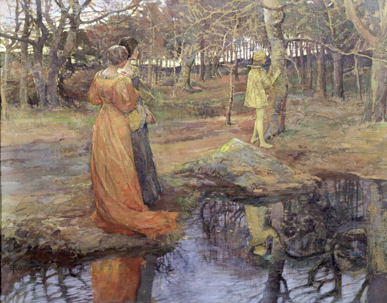 中世纪的林地场景，1880年代（粉彩和水粉） 作者 伊丽莎白阿德拉斯坦霍普福布斯