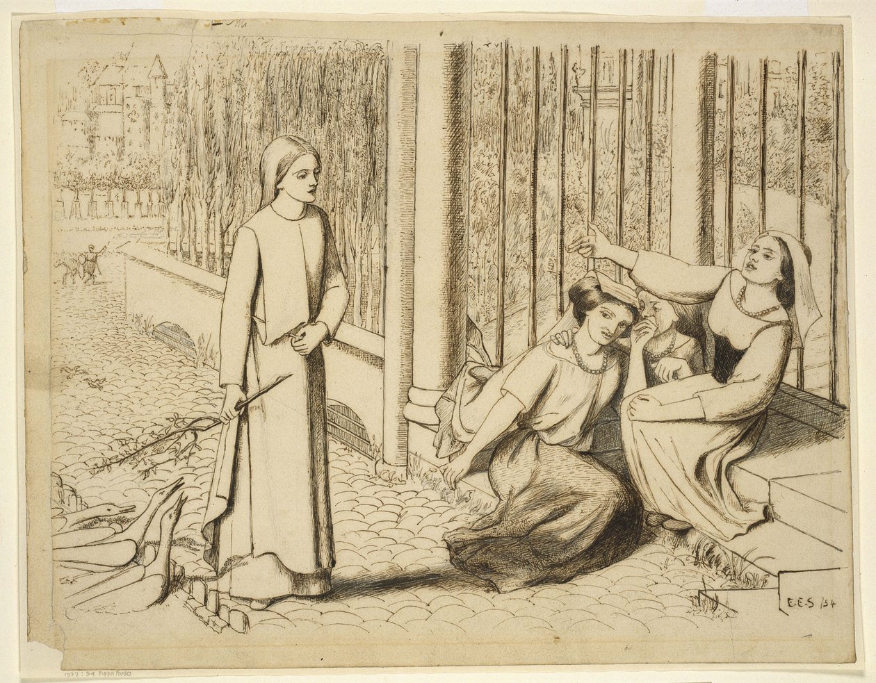 Pippa Passes，1854年（笔和棕色墨水在米白纸上） 作者 伊丽莎白·埃莉诺·西达尔