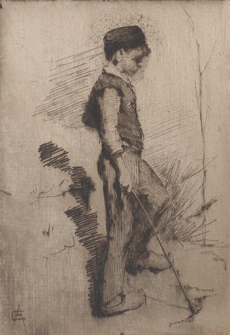 拿着棍子的男孩, 1881-83. 作者 伊丽莎白·阿德拉·福布斯