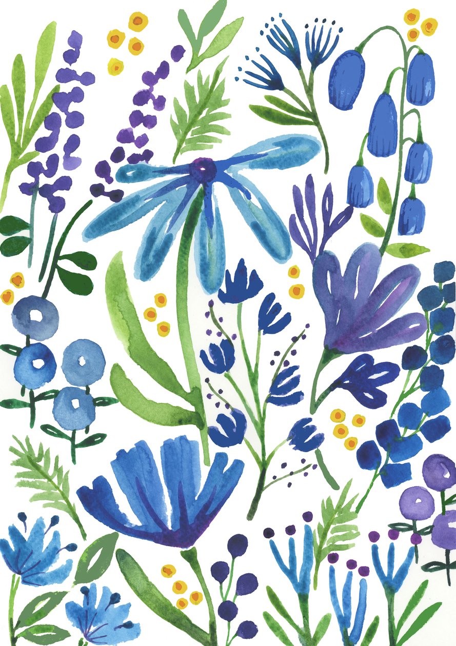 蓝色的花》，2018 年（水彩画） 作者 伊丽莎白·里德