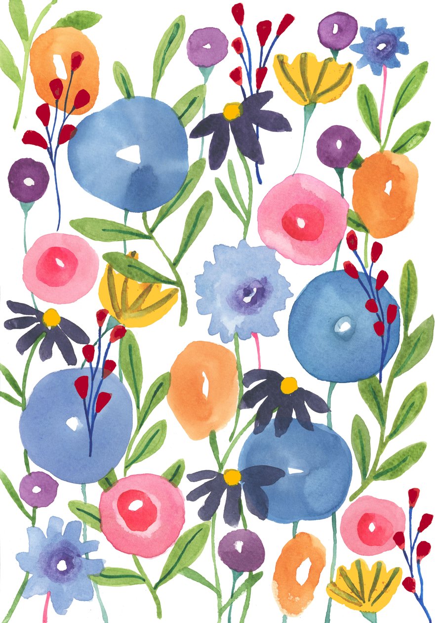 波西米亚花朵》，2018 年（水彩画） 作者 伊丽莎白·里德