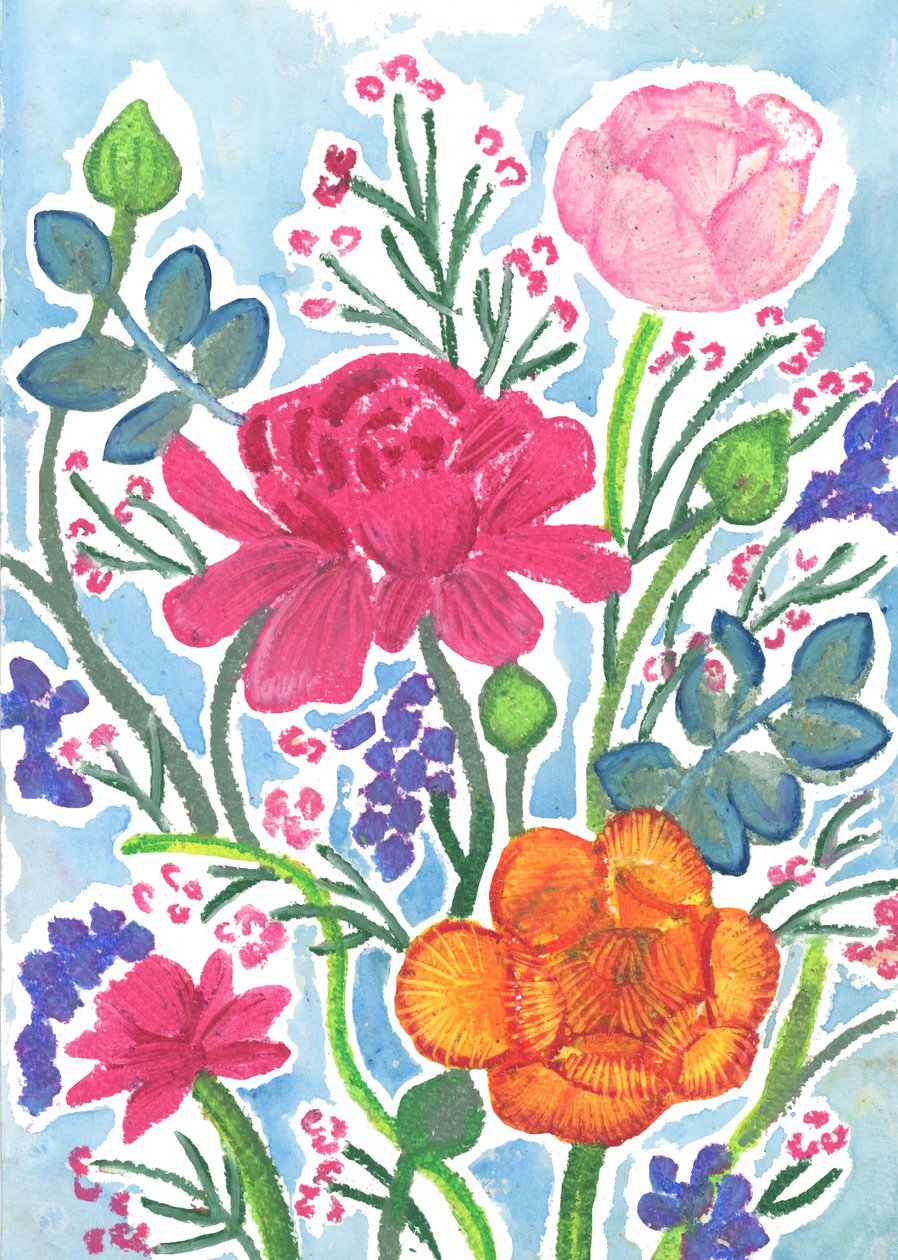 小牡丹，2018（油画棒） 作者 伊丽莎白·里德