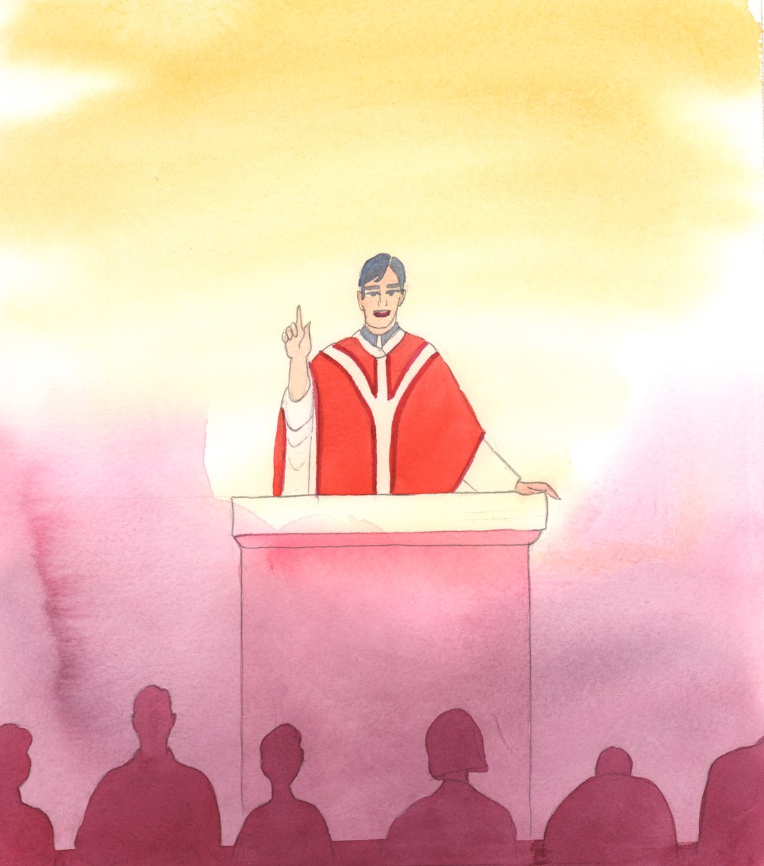 一个好的牧师会为被授予圣职而感到荣幸，会被基督的爱所震撼，会相信教会所教导的一切，对自己的工作从不抱怨，热衷于传递真理，在布道时无所畏惧，会告诉人们，2005 年（纸面水彩画） 作者 伊丽莎白王