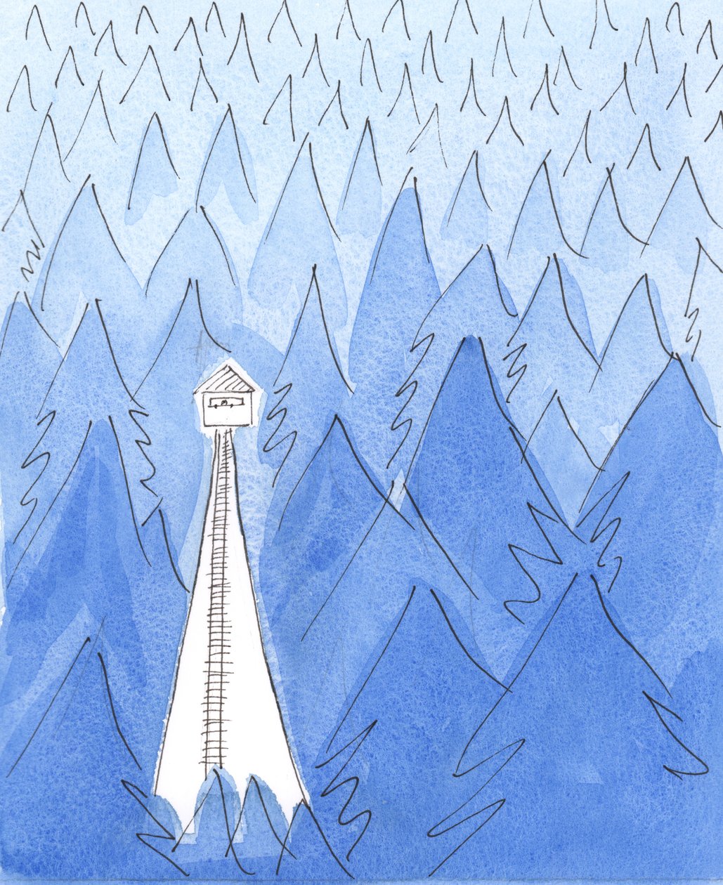 守望塔中的游侠生活在一片黑暗，寒冷，黑暗的风景中，一片绿洲，2003年（纸上写有w - c） 作者 伊丽莎白王