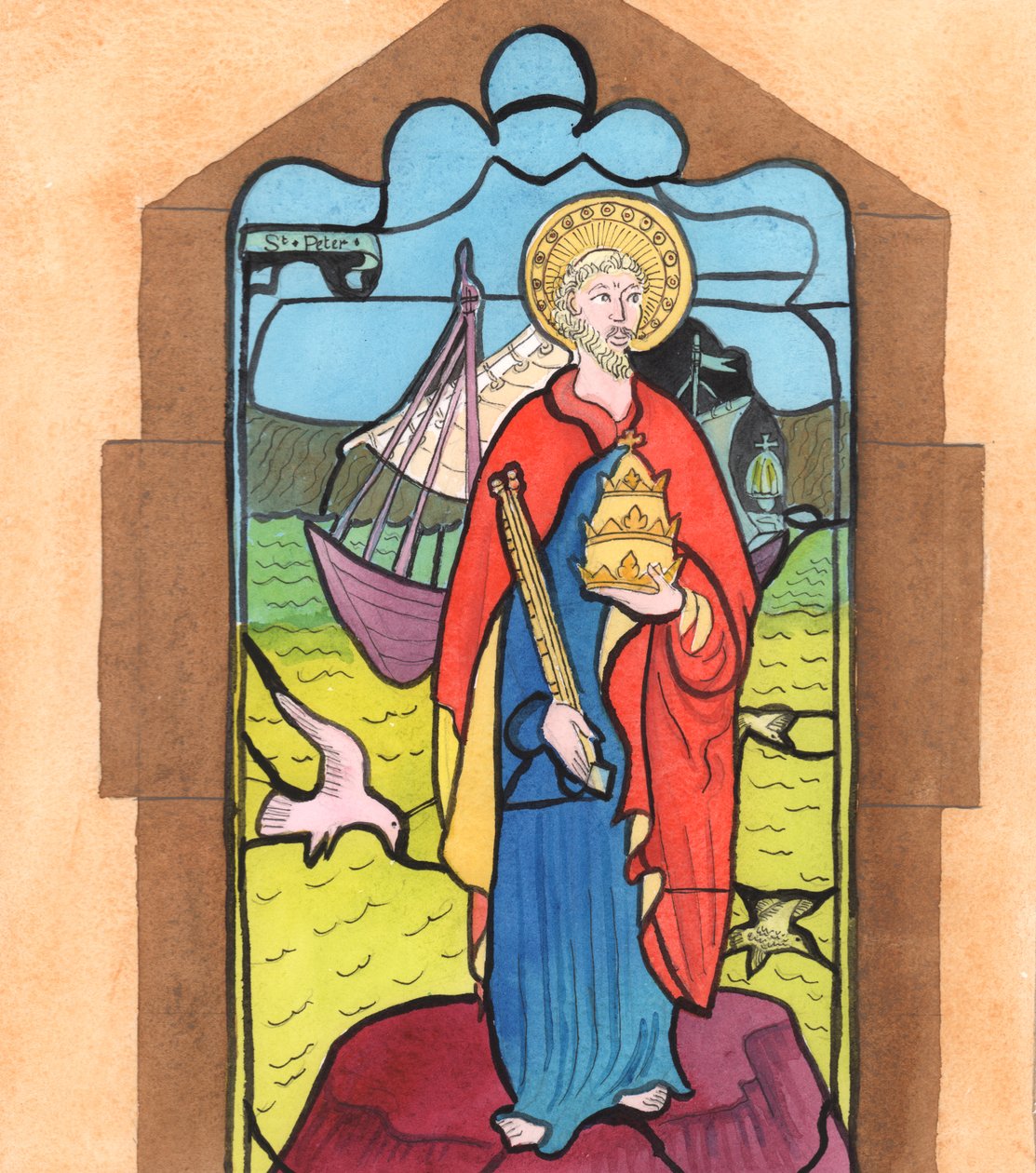 基督让我想起了圣彼得的形象，在我当地的教堂里，他说，2005 年（纸上水彩画） 作者 伊丽莎白王