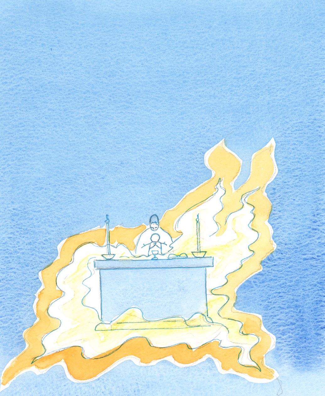 火焰从祭坛的前部滚滚而出，2003年（纸上w - c） 作者 伊丽莎白王