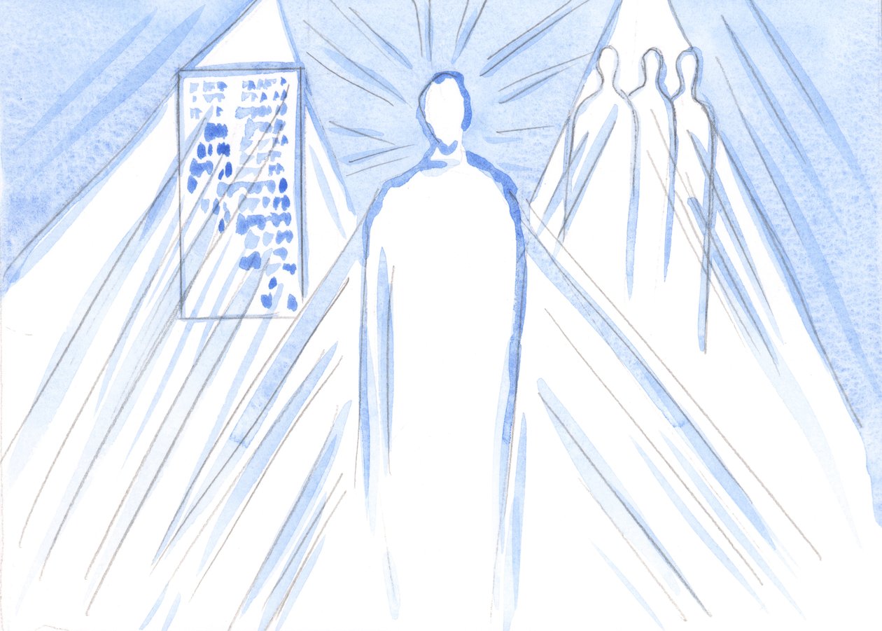 上帝是所有光明和智慧的源头，通过言语和教师来养育我们；但在圣餐中，我们遇见了圣子，整个人，2001年（带纸质水墨画） 作者 伊丽莎白王