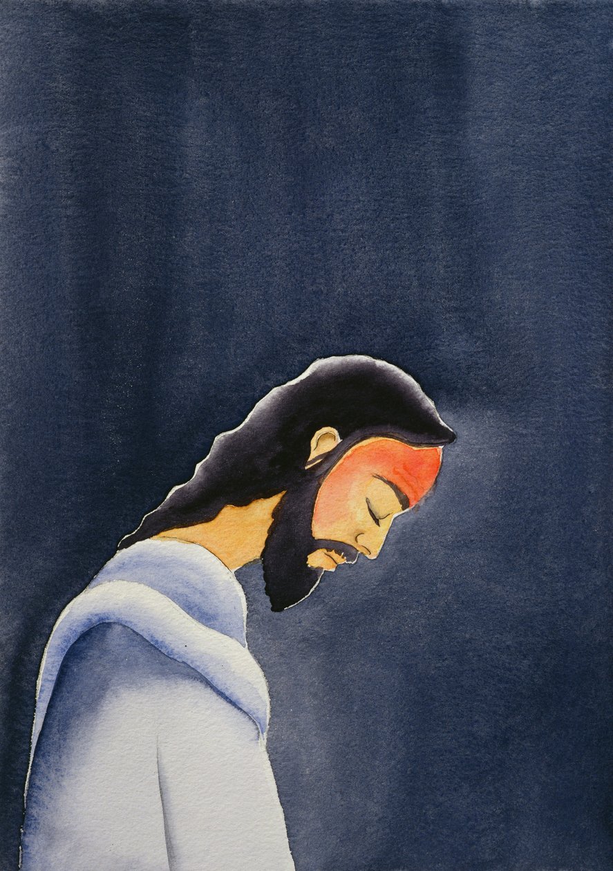 耶稣在苦难中在客西马尼园为他的父亲祈祷，2006年（纸上有字） 作者 伊丽莎白王