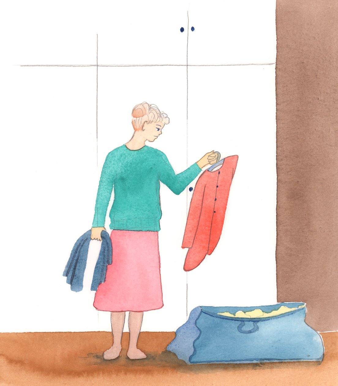 再次清理财产可能是个好主意，首先是为了帮助需要帮助的人，如果健康状况不佳，很可能在不久的某一天，其他人也要为我们做同样的工作，那么也可以让其他人免去这项任务，2005 年（纸上水彩画） 作者 伊丽莎白王