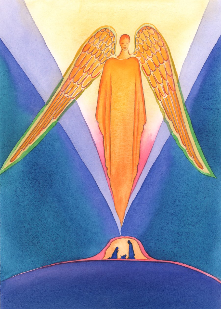 耶稣基督降生在人间，与我们分享他的生命，使我们能够升入天堂，2005 年（纸面水彩画） 作者 伊丽莎白王