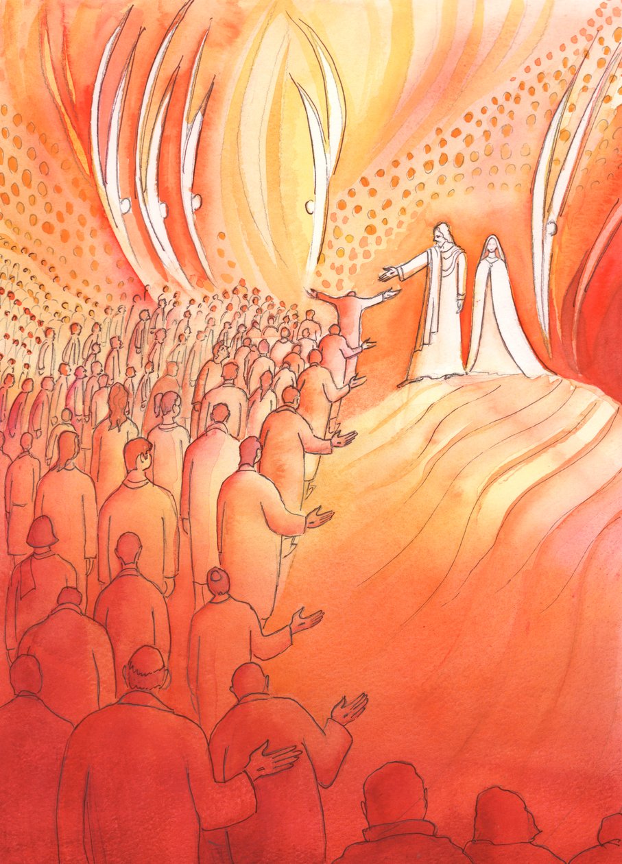 耶稣与他的母亲玛丽和圣天使一起被钉在十字架上，等待天堂的门，2000年（纸上写真） 作者 伊丽莎白王