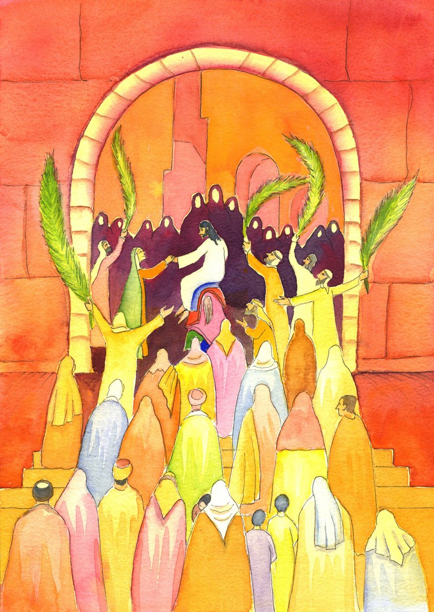 耶稣游行进入耶路撒冷（棕榈周日），2001年（纸上水洗） 作者 伊丽莎白王