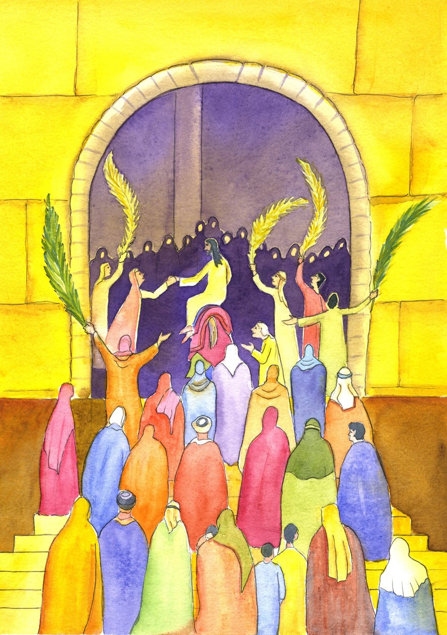 耶稣游行进入耶路撒冷（棕榈周日），2001年（纸上水洗） 作者 伊丽莎白王