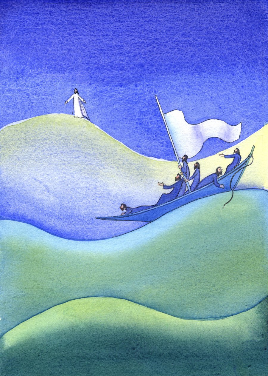 耶稣在水上行走，2001年（纸上水） 作者 伊丽莎白王