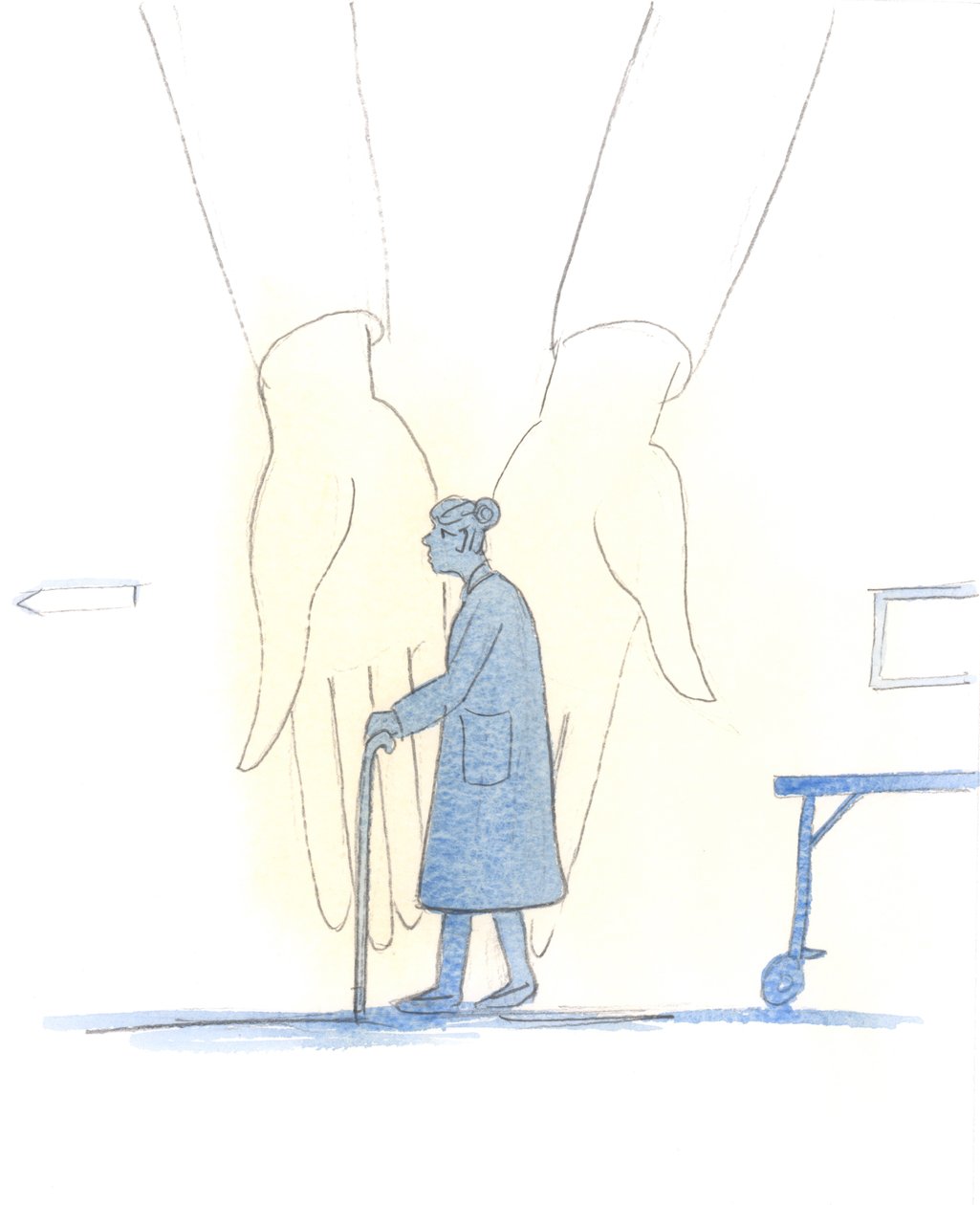 无论我们经历多少困惑或不确定--即使是在疾病或危险中--都有一位永生的上帝掌控着宇宙，我们生活在他的关怀之中，2005 年（纸上水彩画） 作者 伊丽莎白王