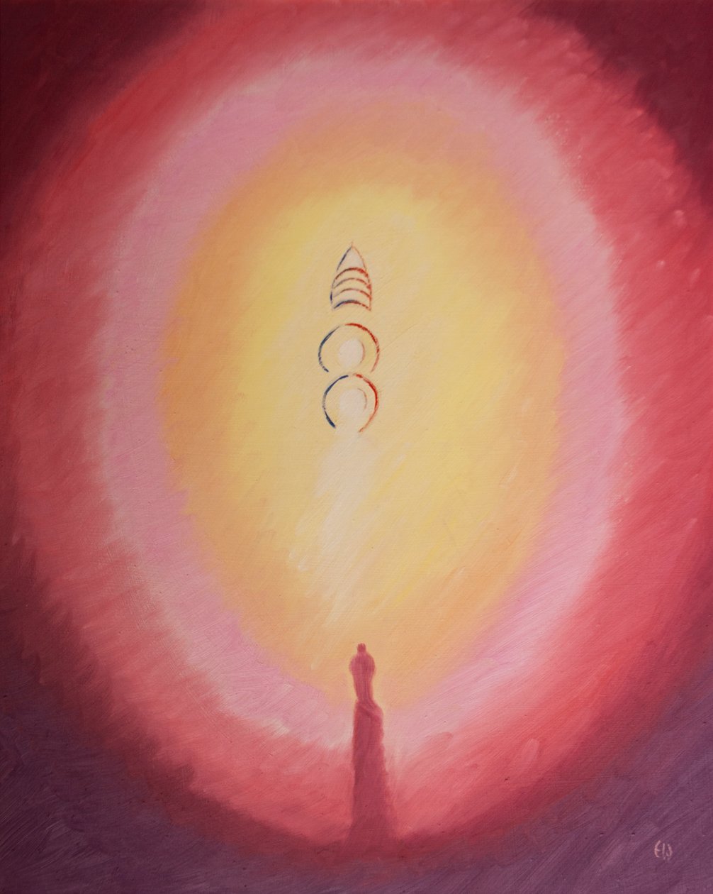 圣徒和天使聚集在三个神圣的人周围。父神以三冠王冠“加冕”，2001年（船上有油） 作者 伊丽莎白王