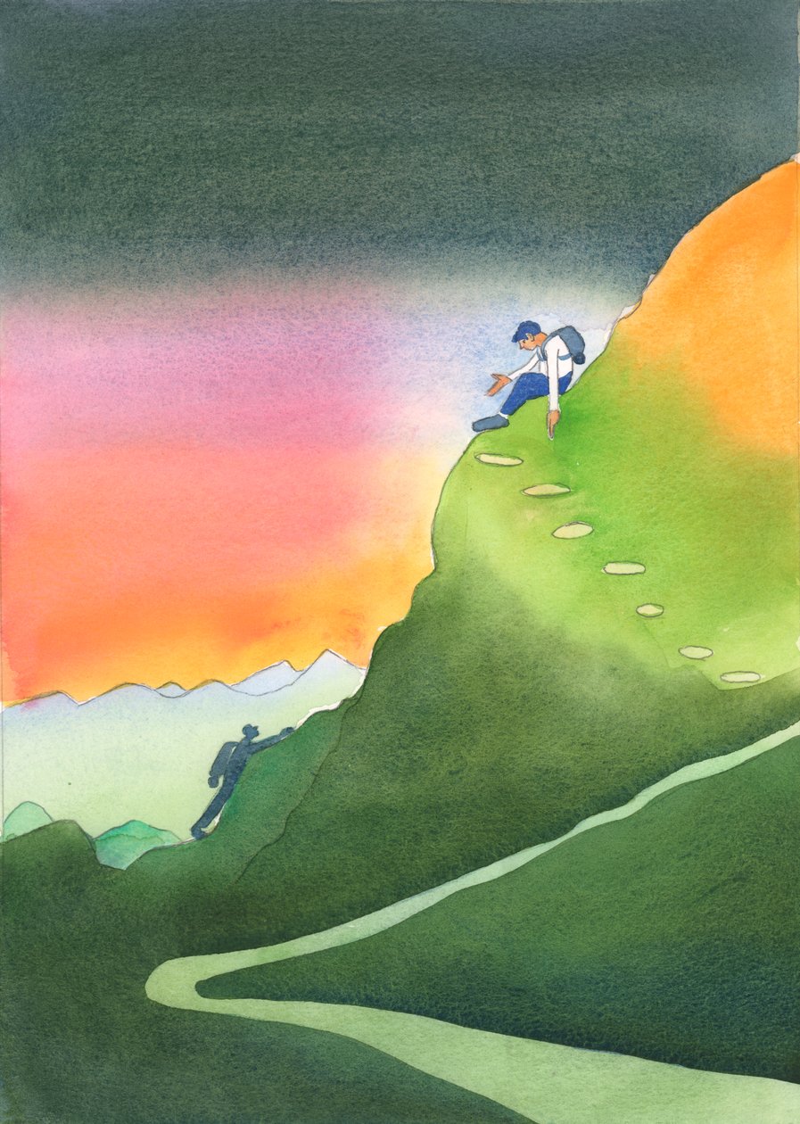 在祷告中被“高高举起”并被主要求引导他人的人，就像一个登山者，在山腰上，2003年（纸上写有w - c） 作者 伊丽莎白王