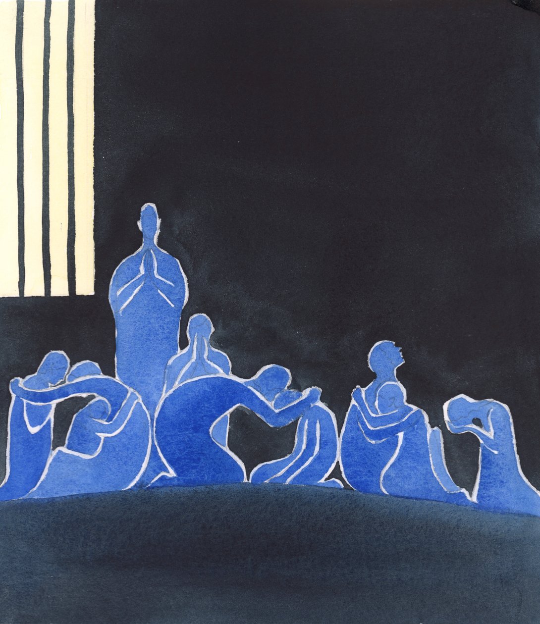 圣灵们只有彼此为伴：他们哭泣着，哀叹他们在人世间浪费的时光，而他们本可以对上帝或邻居表现出更多的爱，或者更快地忏悔自己的罪过，2005 年（水彩画 作者 伊丽莎白王