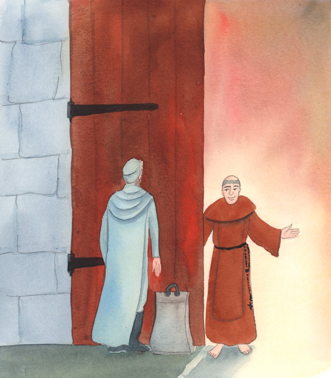 有一位修道士被选为修道院的看门人，他与上帝的结合达到了极高的境界，精神上的满足远远超过了任何宏伟但不必要的宗教计划或任何世俗的事业，2005 年（水彩 o 作者 伊丽莎白王