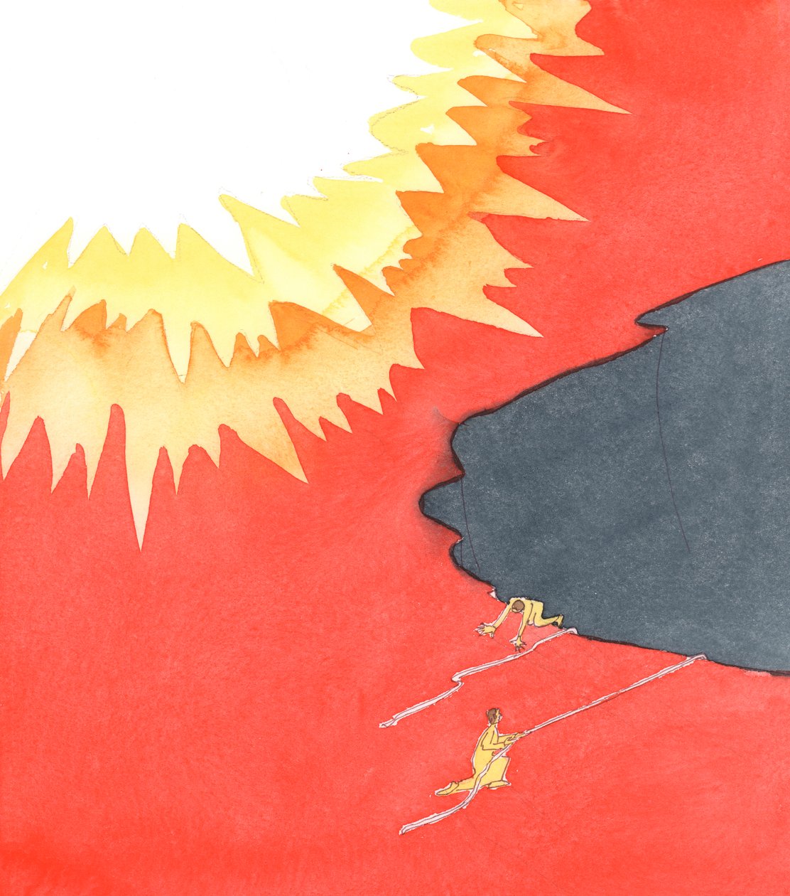 那些在我们的祈祷中得到帮助并准备好进入天堂的圣灵，就像被拖上悬崖的人，带着喜悦和感激到达山顶，从那里他们可以看到天堂的荣耀就在不远处，2005 年（纸上水彩）。 作者 伊丽莎白王