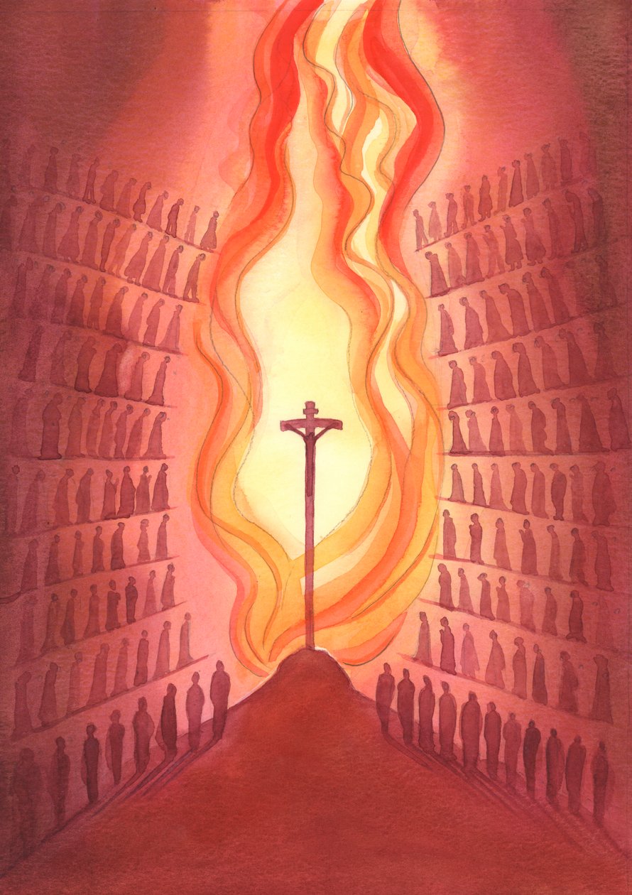 透过群众，每一代上帝的子民都被奉献在祭坛上，献给基督（2001年，纸上写有w - c） 作者 伊丽莎白王