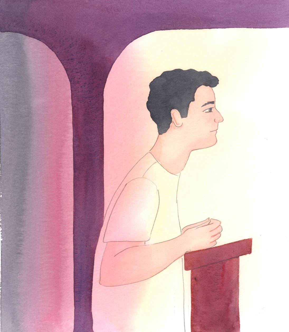 除非神学院学生成为一个虔诚的祷告者，对基督怀有深厚的爱，相信圣灵的力量和天父的关怀，否则他不会成为一个好神父，也无法在神职中坚持下去，2005（纸上水彩画） 作者 伊丽莎白王