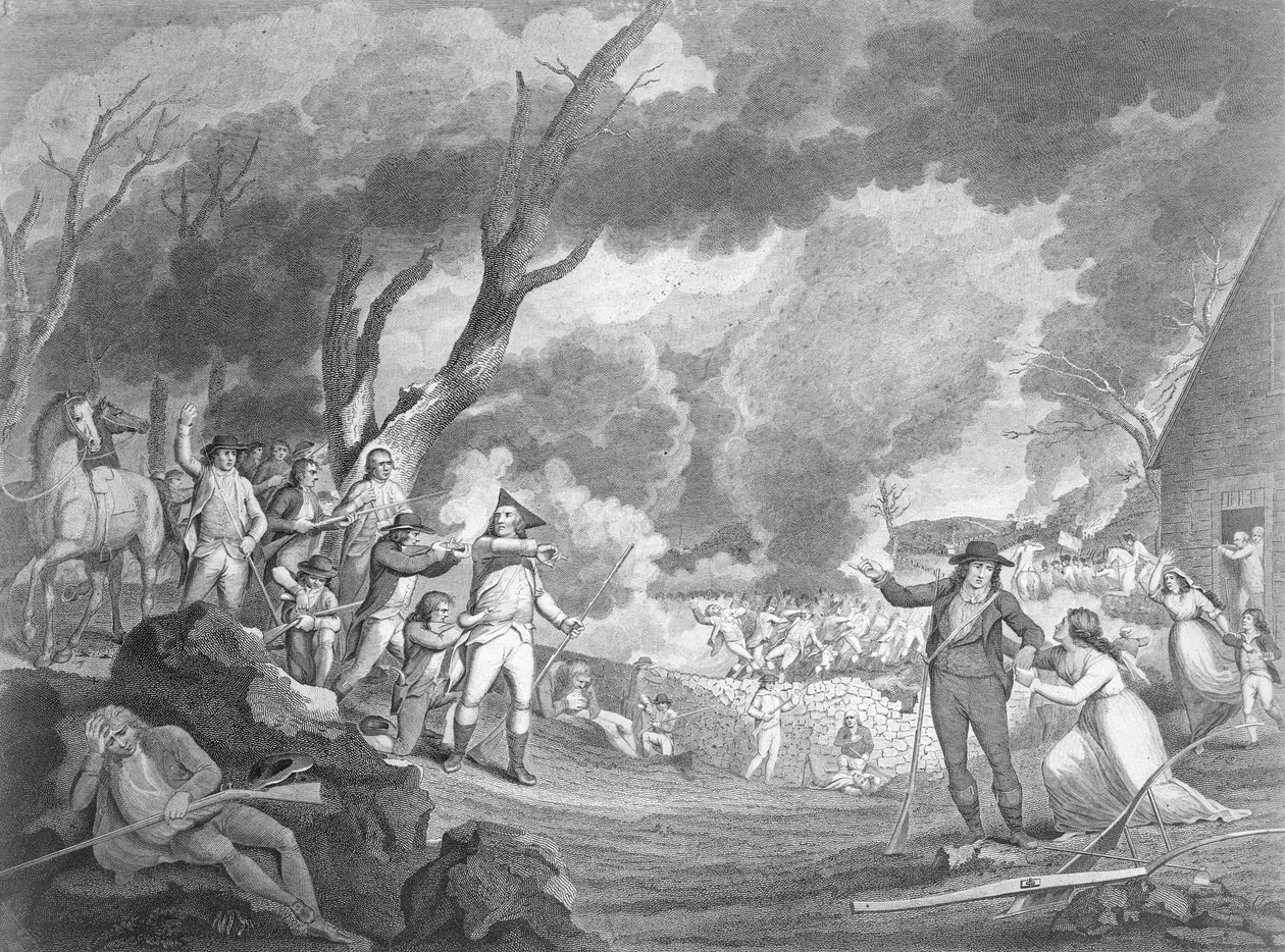 列宁顿之战，1775年4月19日，由Cornelius Tiebout雕刻（c.1773-1832） 作者 Elkanah Tisdale